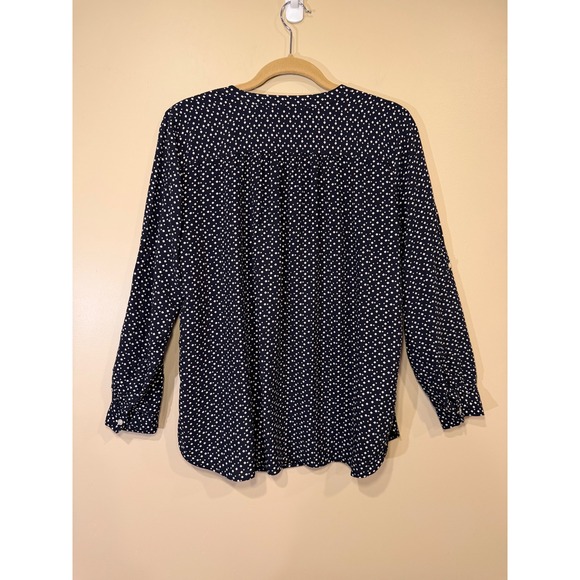 Loft Blouse Size L Navy White Printed Long Sleeve Casual Work Top - Picture 4 of 6